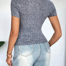 Camiseta Casual De Verano Para Mujer Con Cuello Abotonado Medio Abierto Y Canale