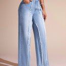 BAE Jeans De Pierna Recta Para Mujer Con Bordes Deshilachados
