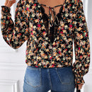 Frenchy Blusa De Manga Larga Completa Para Mujer Con Paneles De Encaje Y Estampado Floral
