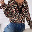 Frenchy Blusa De Manga Larga Completa Para Mujer Con Paneles De Encaje Y Estampado Floral