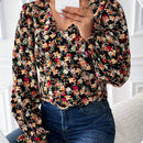 Frenchy Blusa De Manga Larga Completa Para Mujer Con Paneles De Encaje Y Estampado Floral