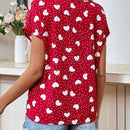 LUNE Camisa Romantica Con Lunares Y Corazones Impresos Para San Valentin Con Cuello Notch