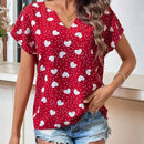 LUNE Camisa Romantica Con Lunares Y Corazones Impresos Para San Valentin Con Cuello Notch