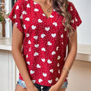 LUNE Camisa Romantica Con Lunares Y Corazones Impresos Para San Valentin Con Cuello Notch