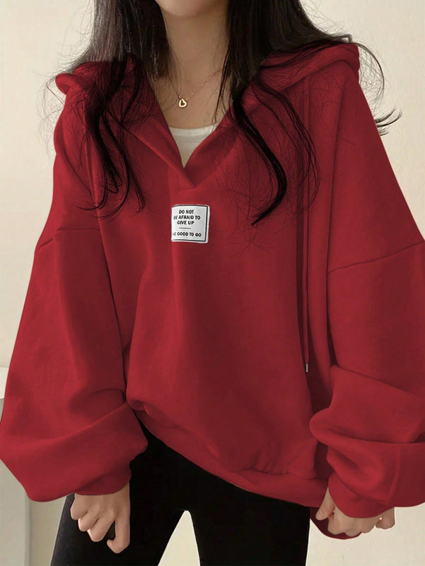 Ezwear sudadera con capucha de manga larga informal con estampado de letra, hombros caidos y cordon, para otono