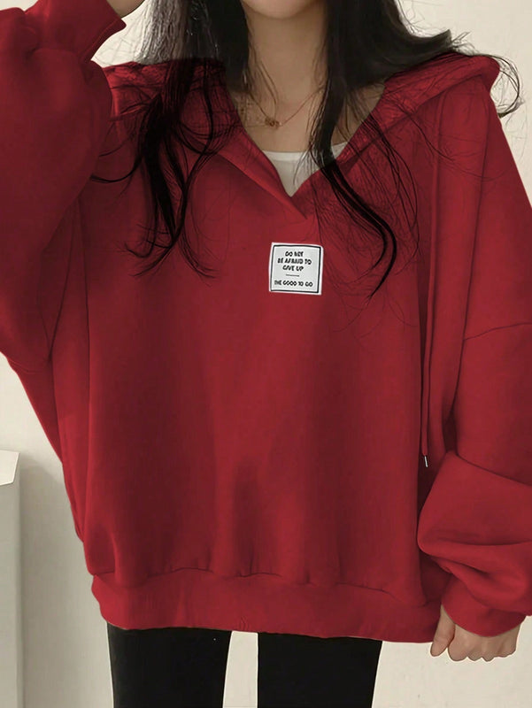 Ezwear sudadera con capucha de manga larga informal con estampado de letra, hombros caidos y cordon, para otono