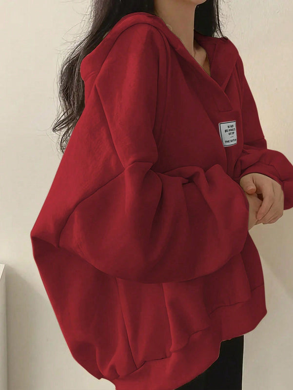 Ezwear sudadera con capucha de manga larga informal con estampado de letra, hombros caidos y cordon, para otono