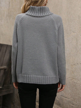 LUNE Sueter De Mujer Con Cuello Alto De Color Solido Y Mangas Raglan