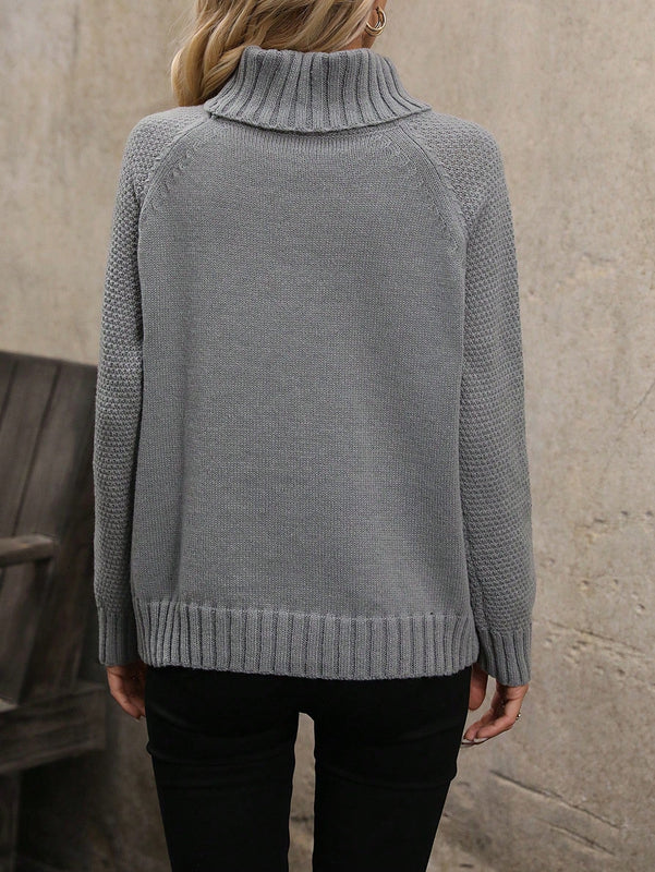 LUNE Sueter De Mujer Con Cuello Alto De Color Solido Y Mangas Raglan