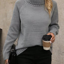 LUNE Sueter De Mujer Con Cuello Alto De Color Solido Y Mangas Raglan