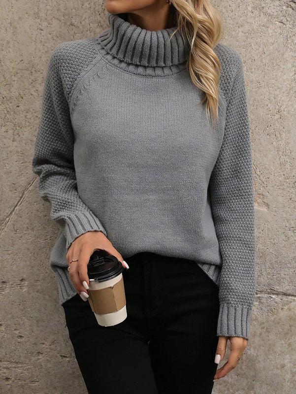 LUNE Sueter De Mujer Con Cuello Alto De Color Solido Y Mangas Raglan