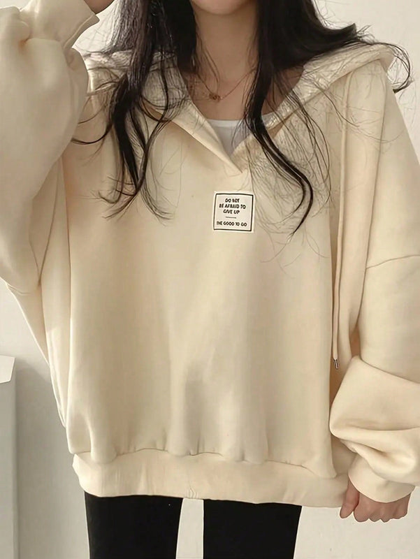 Ezwear sudadera con capucha de manga larga informal con estampado de letra, hombros caidos y cordon, para otono