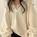 Ezwear sudadera con capucha de manga larga informal con estampado de letra, hombros caidos y cordon, para otono