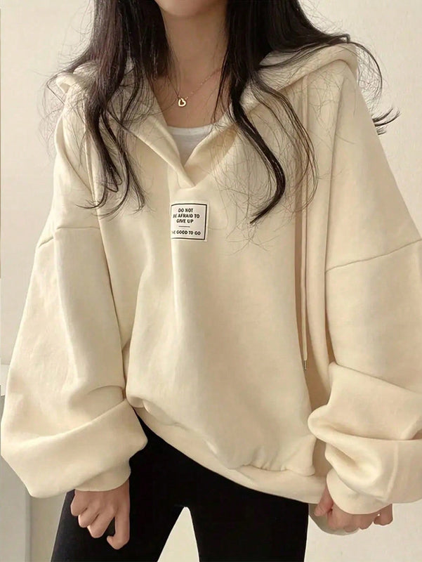 Ezwear sudadera con capucha de manga larga informal con estampado de letra, hombros caidos y cordon, para otono