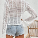 VCAY Sueter De Jersey De Cuello Redondo De Un Solo Color Para Mujeres Con Diseno De Agujeros En Toda La Prenda