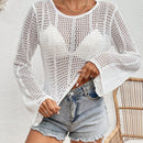 VCAY Sueter De Jersey De Cuello Redondo De Un Solo Color Para Mujeres Con Diseno De Agujeros En Toda La Prenda