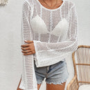 VCAY Sueter De Jersey De Cuello Redondo De Un Solo Color Para Mujeres Con Diseno De Agujeros En Toda La Prenda