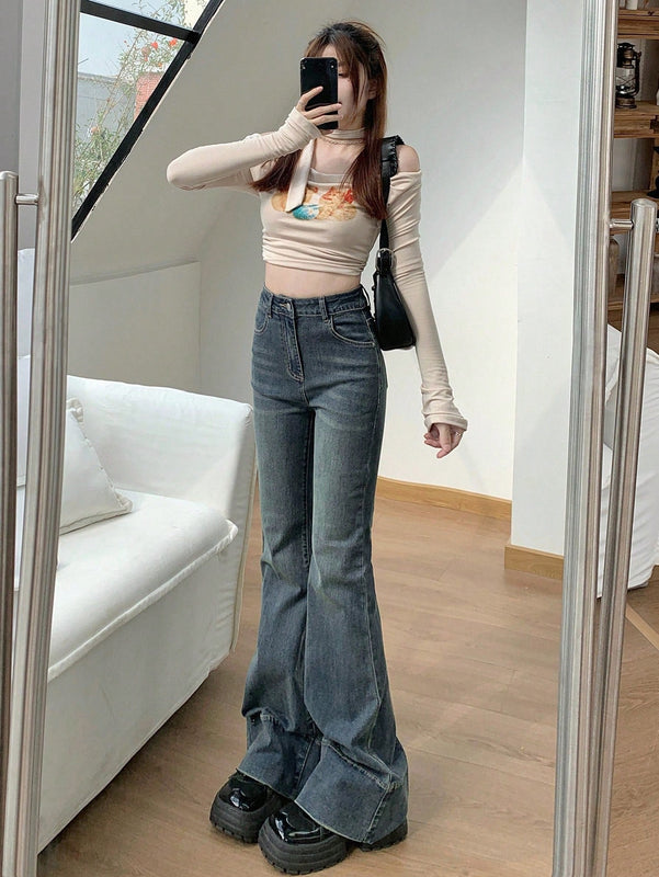 Dazy Designer Jeans Acampanados Con Flecos Para Mujer