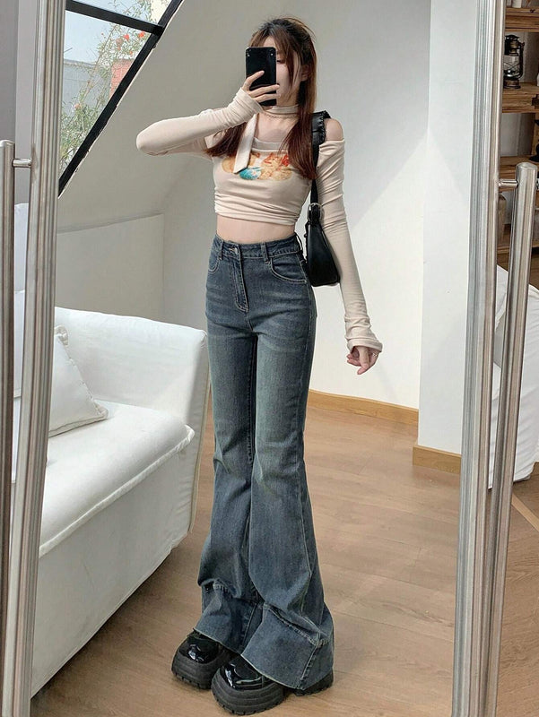 Dazy Designer Jeans Acampanados Con Flecos Para Mujer