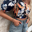 VCAY Blusa De Mujer Con Estampado Floral De Un Solo Hombro Y Manga Corta