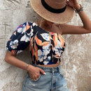 VCAY Blusa De Mujer Con Estampado Floral De Un Solo Hombro Y Manga Corta