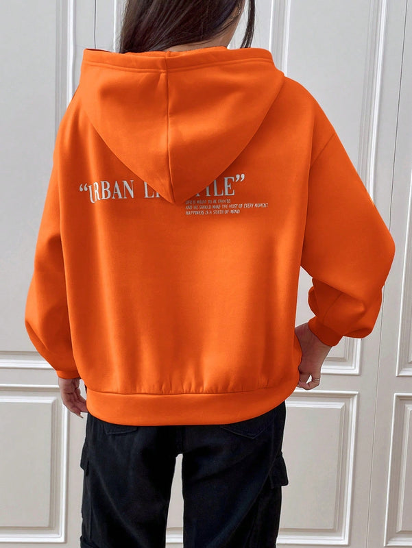 Ezwear sudadera con capucha de manga larga de unicolor con estampado de letra, uso casual diario