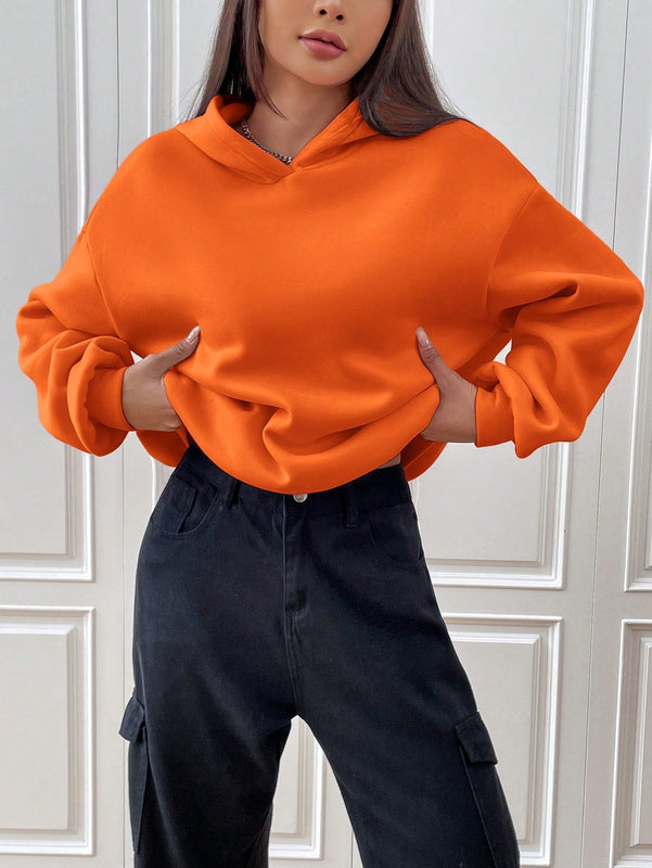 Ezwear sudadera con capucha de punto de manga larga con caida en los hombros y estampado de lema, otono/invierno para mujer