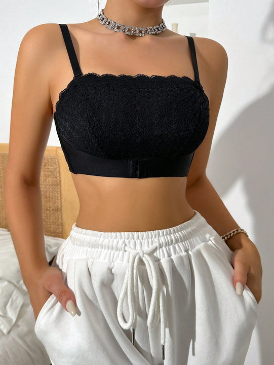 Sujetador De Encaje Sin Alambre Con Cierre Frontal