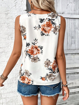 Frenchy Blusa Sin Mangas Con Encaje Y Estampado Floral