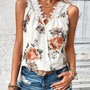 Frenchy Blusa Sin Mangas Con Encaje Y Estampado Floral