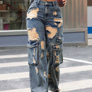 ICON Pantalones De Peto Jeans Holgados Desgastados