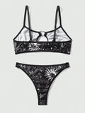 ROMWE Goth Conjunto De Brasier Y Braguitas Con Estampado De Sol, Luna, Estrellas Y Corazones Para Mujer