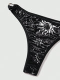 ROMWE Goth Conjunto De Brasier Y Braguitas Con Estampado De Sol, Luna, Estrellas Y Corazones Para Mujer