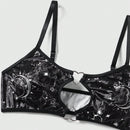 ROMWE Goth Conjunto De Brasier Y Braguitas Con Estampado De Sol, Luna, Estrellas Y Corazones Para Mujer