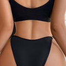 Fondo De Bikini Triangular Con Correa Tejida Brillante Para Mujer