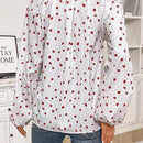 Frenchy Camisa De Manga Farol Con Estampado De Lunares Y Corazones Para Mujer