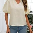 Blusa Jacquard Con Manga Abullonada Y Cuello Con Muesca