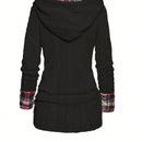 Emery rose sudadera con capucha de manga larga y parche a cuadros para mujer