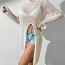 VCAY Jersey Para Mujeres Con Cuello Redondo Y Abertura En El Dobladillo