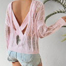 VCAY Sueter De Jersey De Manga Murcielago Hueco De Cuello Redondo Para Mujer
