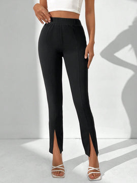 Tall Pantalones De Pierna Ancha Para Mujer Con Cintura Alta Y Dobladillo Con Abertura