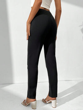Tall Pantalones De Pierna Ancha Para Mujer Con Cintura Alta Y Dobladillo Con Abertura