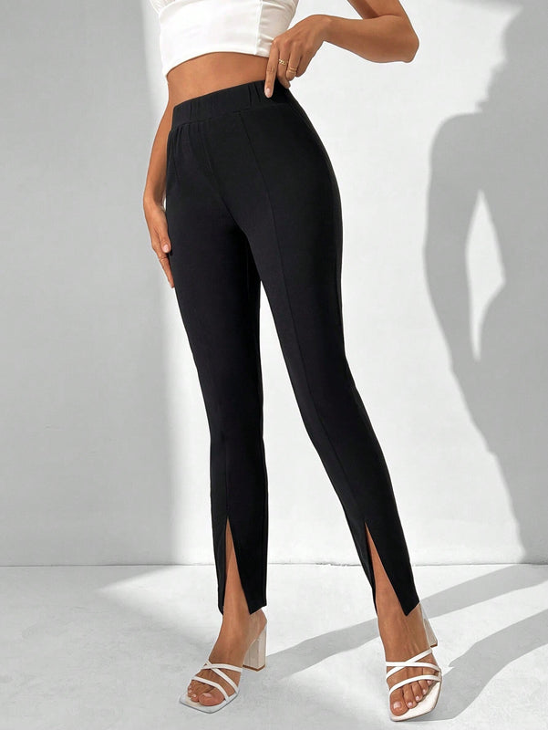 Tall Pantalones De Pierna Ancha Para Mujer Con Cintura Alta Y Dobladillo Con Abertura