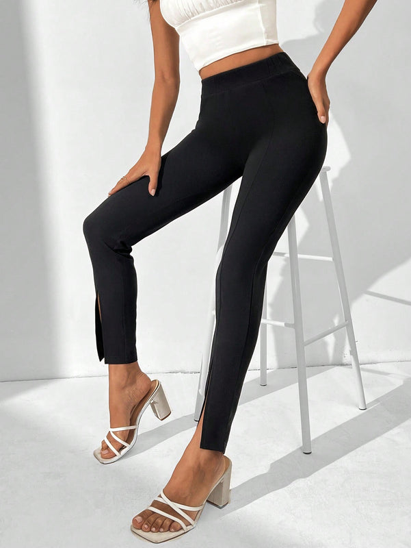 Tall Pantalones De Pierna Ancha Para Mujer Con Cintura Alta Y Dobladillo Con Abertura