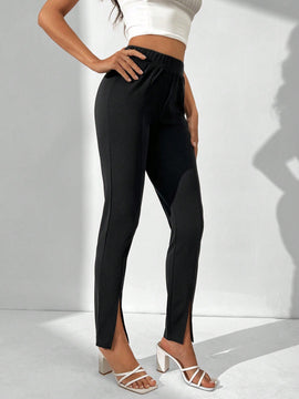 Tall Pantalones De Pierna Ancha Para Mujer Con Cintura Alta Y Dobladillo Con Abertura