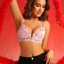 Bra De Lenceria Para Mujeres Con Parche De Encaje En Forma De Corazon