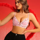 Bra De Lenceria Para Mujeres Con Parche De Encaje En Forma De Corazon