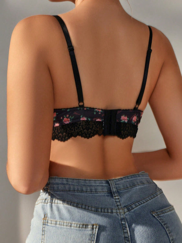 Sujetador De Encaje De Patchwork Floral Para Mujeres