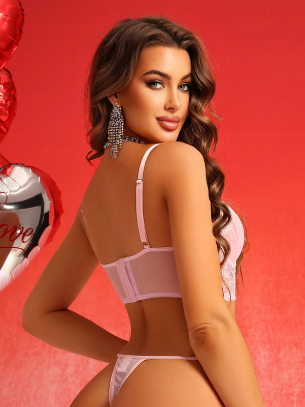 Conjunto De Sujetador De Encaje Con Aros Y Tanga Para Mujeres - Conjunto De Lenceria