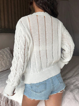 EZwear Sueter Tejido Para Mujeres De Un Solo Color Con Acabado Calado